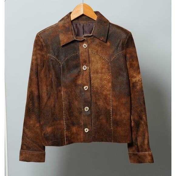 Juan Antonio Lauren Suede Leather Jacket Size 6 in Safari Tan - Picture 1 of 10